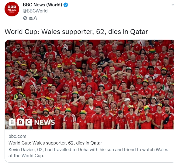 邮报：对伊朗赛后，威尔士一62岁球迷在多哈抢救无效去世