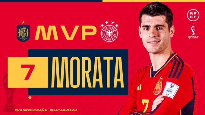 实至名归！莫拉塔被评为西班牙队全场最佳球员